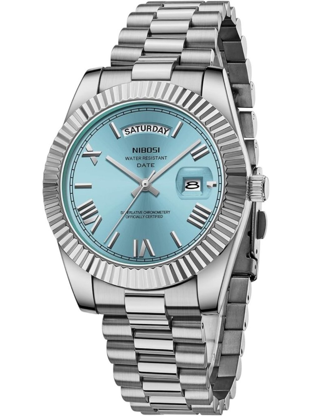 Nibosi Men's Silver Mint Blue Analog Quartz Stainless Waterproof Desiger Watch